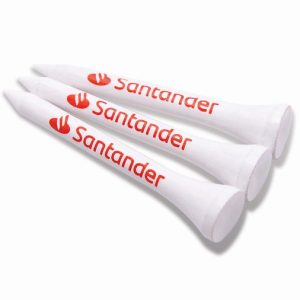 54MM WHITE BAMBOO GOLF TEES PRINTED 3 COLOURS ON THE SHANK