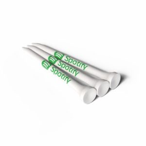 54MM WHITE BAMBOO GOLF TEES PRINTED 1 COLOUR ON THE SHANK