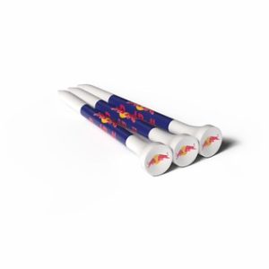 70MM WHITE BAMBOO GOLF TEES PRINTED 2 COLOURS IN THE CUP AND 3 COLOURS ON THE SHANK